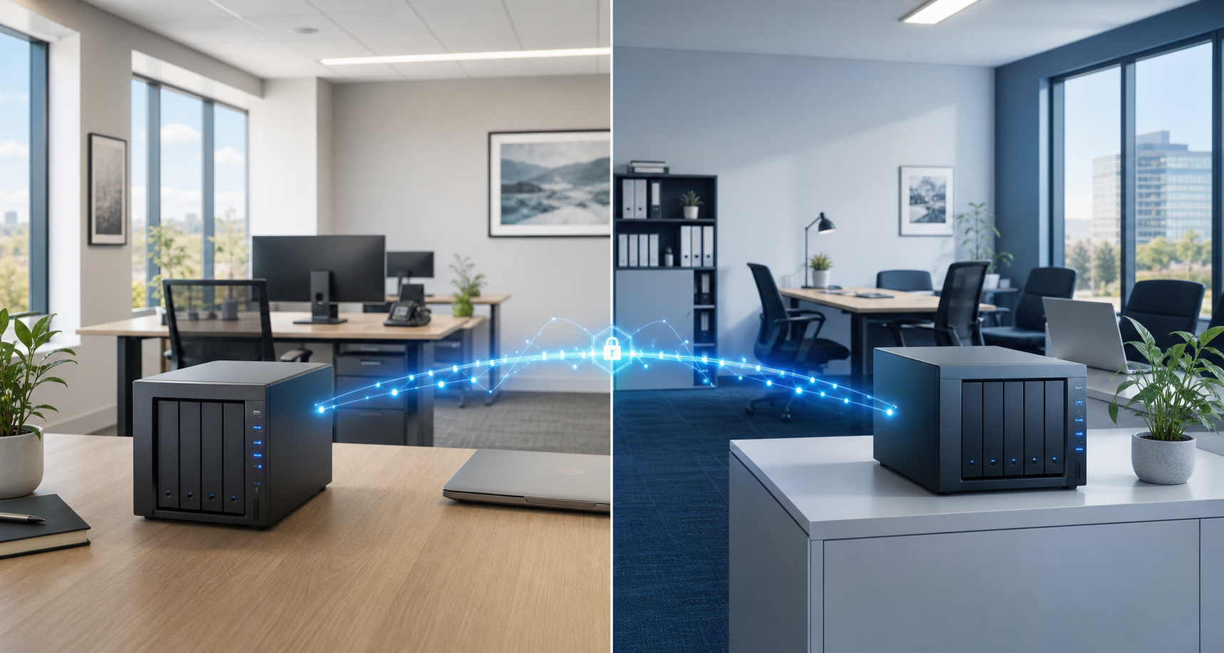 Two client office locations connected for private backup