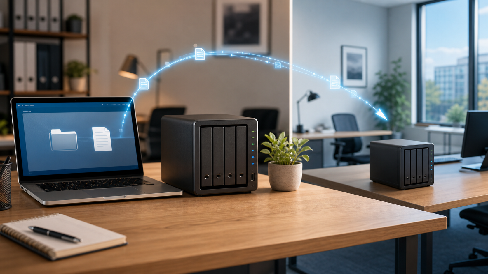 Office backup equipment protecting data at a second trusted location