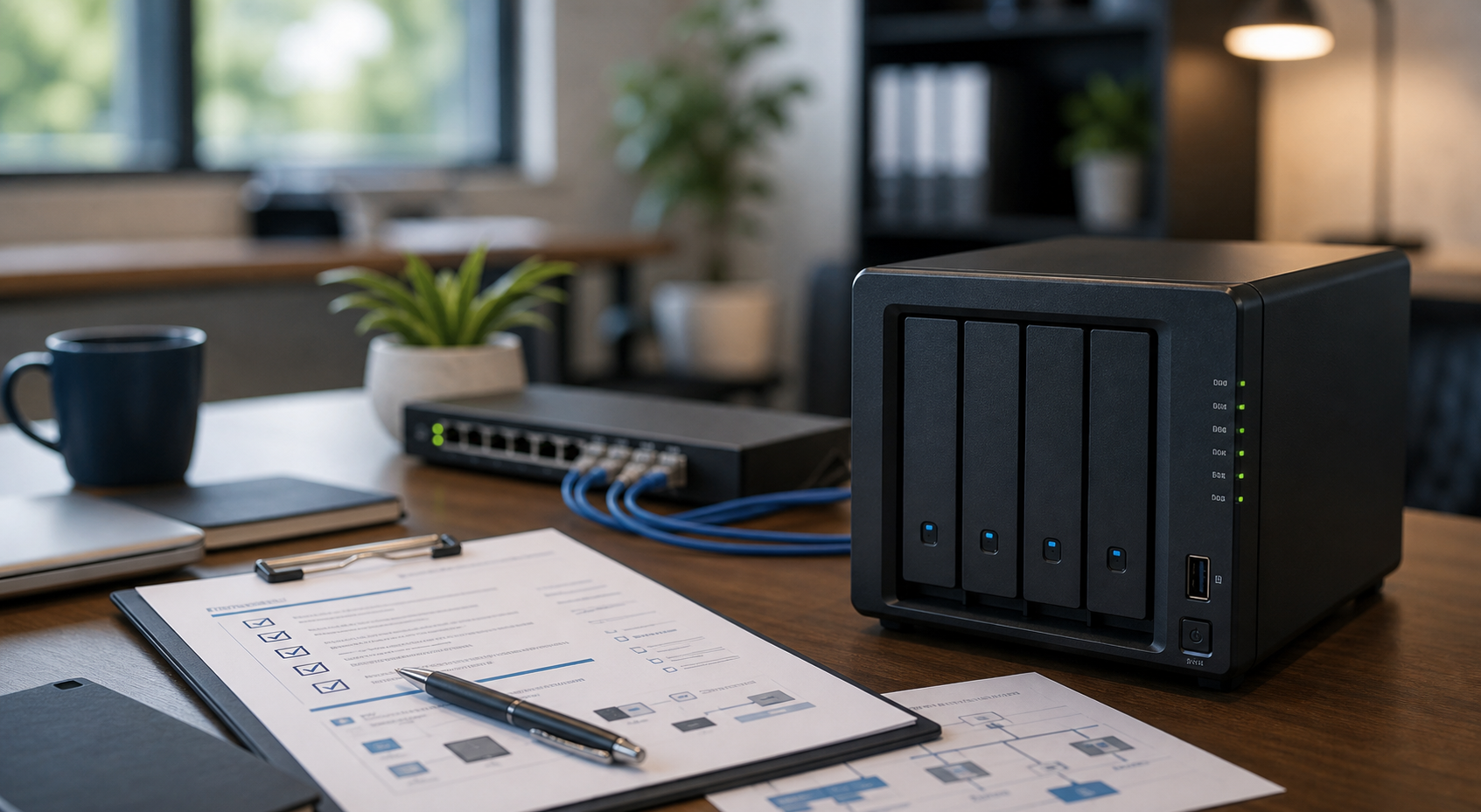 Dedicated backup hardware and planning materials for a client-specific setup